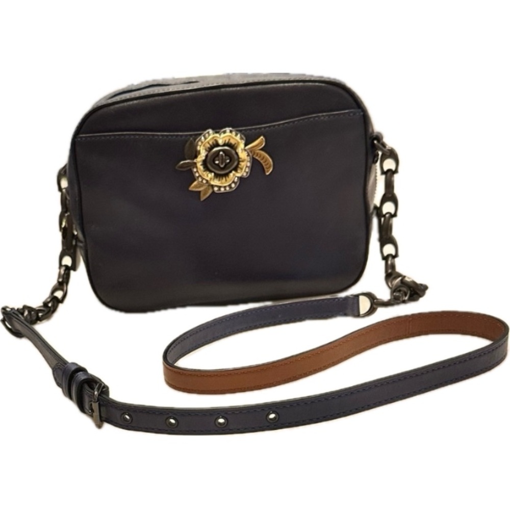 Coach 1941 Tea Rose Glossy Glove Tanned (Leather) Camera Bag VERY RARE Navy Blue